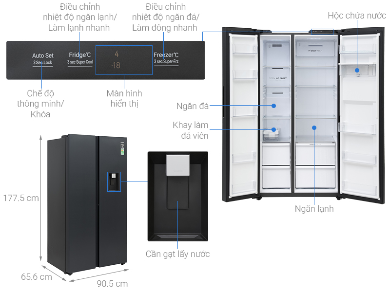 Tủ lạnh Aqua Inverter Side By Side AQR-S633XA(WSL)