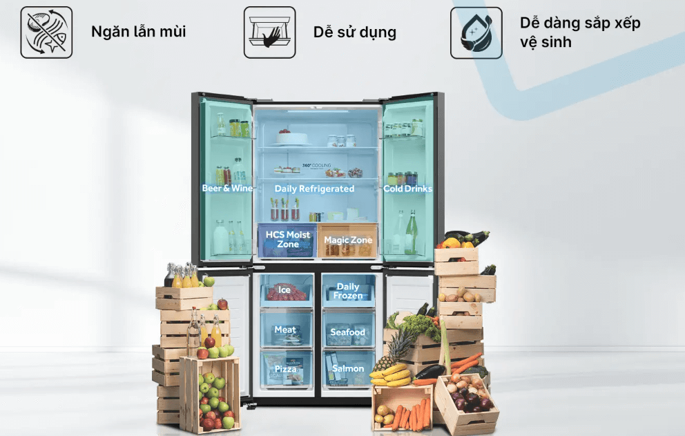 Tủ lạnh 4 cánh AQR-M536XA(GB) có dung tích lớn