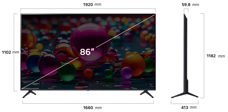 Kích thước tivi LG AI 4K 86 inch 86UA8450PSA