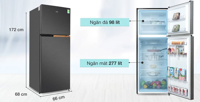 Tủ lạnh Beko RDNT401I50VDK có dung tích lớn