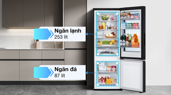 Tủ lạnh LG LBB33BLMAI có dung tích sử dụng là 340 lít 