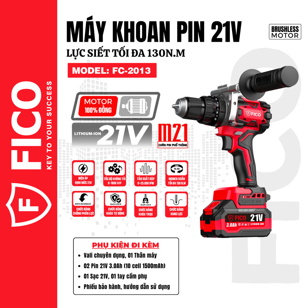 Máy khoan pin 21V Fico FC-2013 
