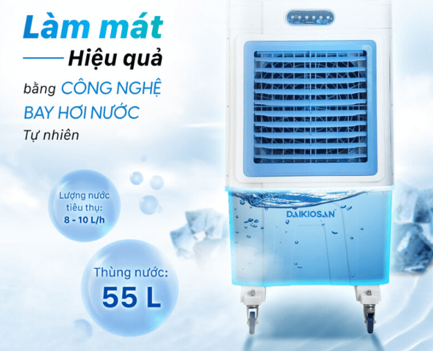 Máy làm mát công nghiệp Daikiosan DM206 được trang bị bình chứa có dung tích lên tới 55 lít