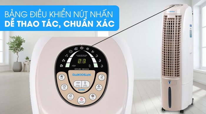 Máy làm mát không khí Daikiosan DM105 sở hữu thiết kế đẹp, hiện đại có bảng điều khiển điện tử