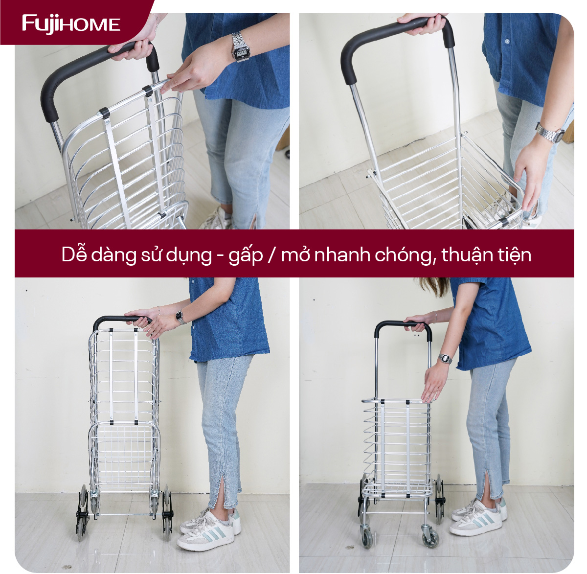 Xe đi chợ gấp gọn, leo cầu thang Fujihome SC-260NEW4