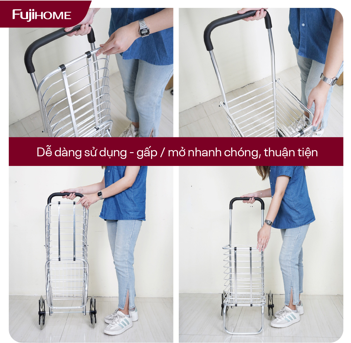 Xe đi chợ gấp gọn, leo cầu thang Fujihome SC-260NEW2