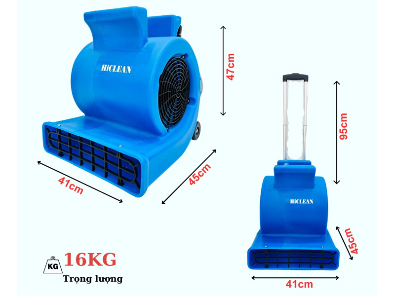 Kích thước, trọng lượng quạt thổi thảm HiClean HC 535
