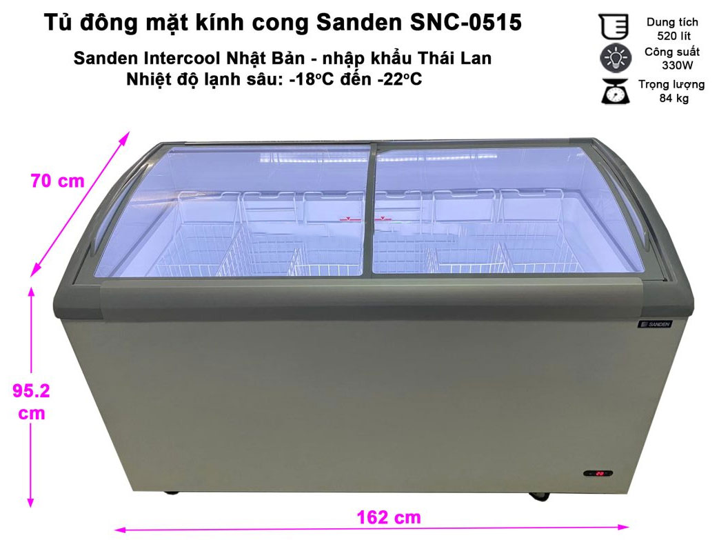 Tủ đông cửa kính cong Sanden SNC-0515 
