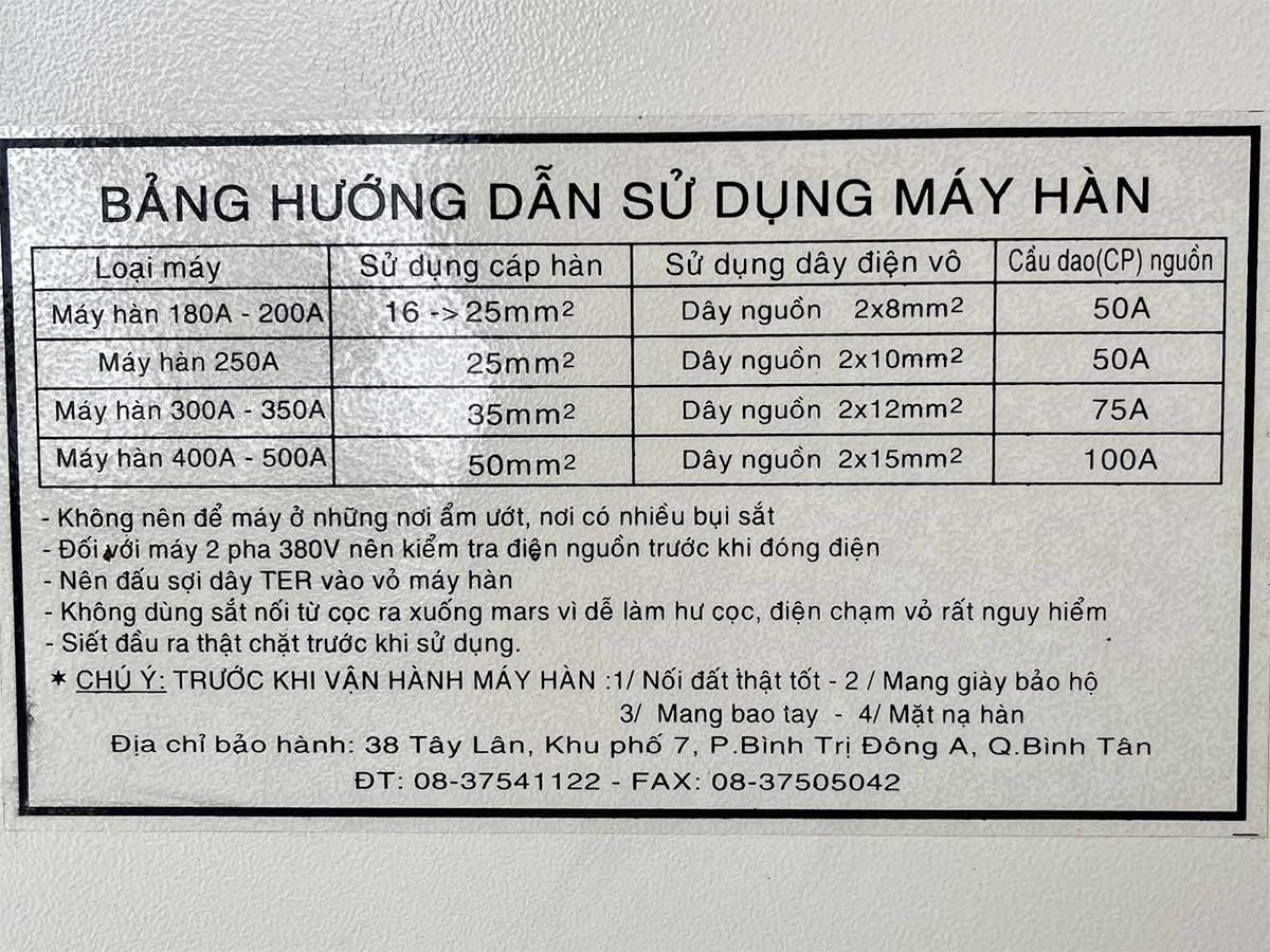 Thông số Máy biến thế hàn