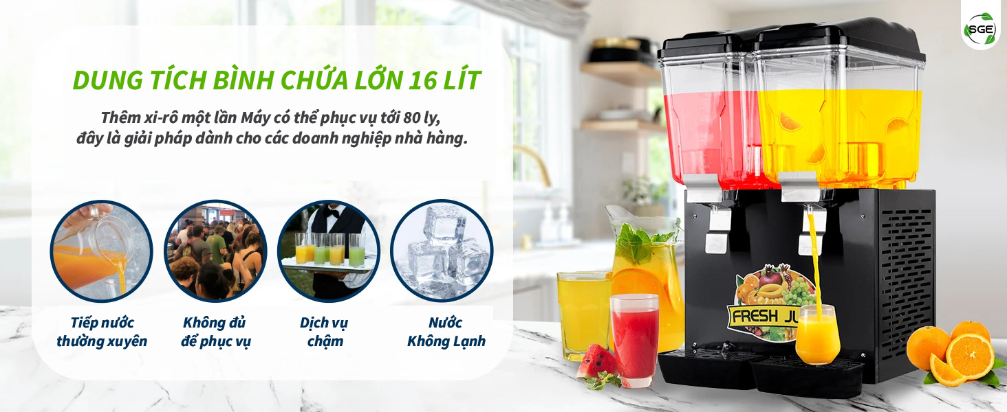 Máy làm lạnh nước trái cây kiểu khuấy tự động JS16LX4-STIR-T (4 ngăn tay đảo)