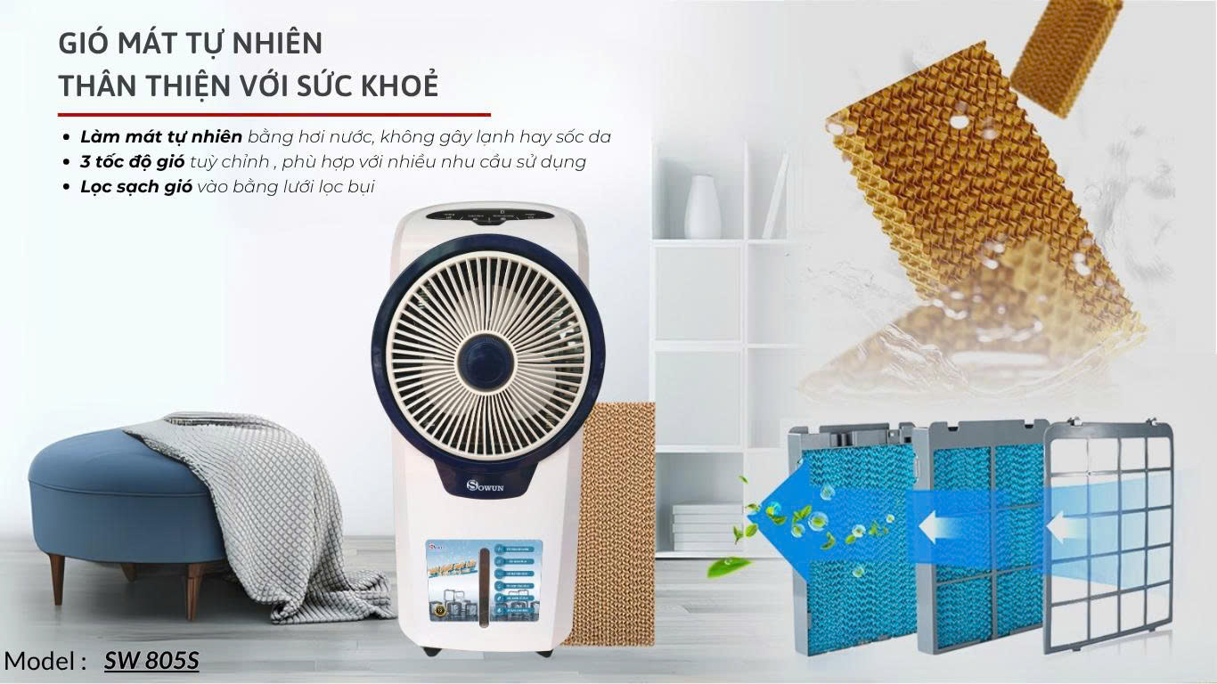 Quạt điều hòa tích điện Sowun SW 805S