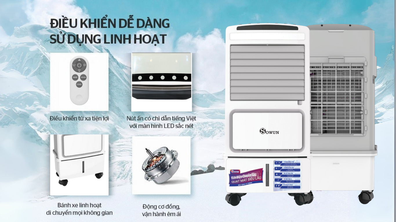 Quạt điều hòa tích điện Sowun SW 808S (40W,12L)