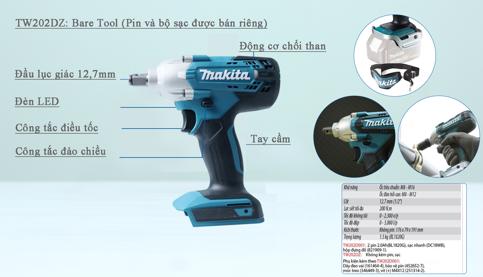 Máy vặn bu lông dùng pin Makita TW202DZ