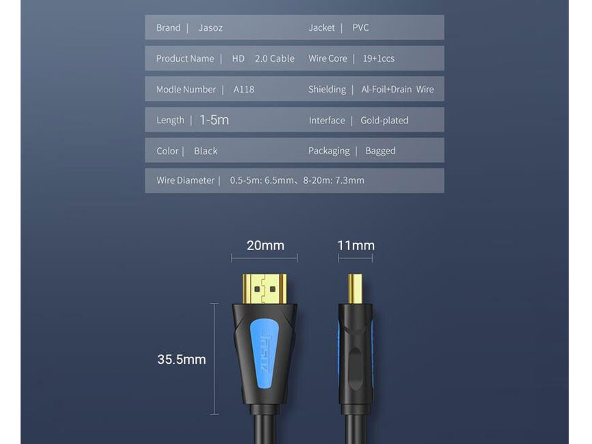 Cáp HDMI 2.0 dài 12m Jasoz T-A223