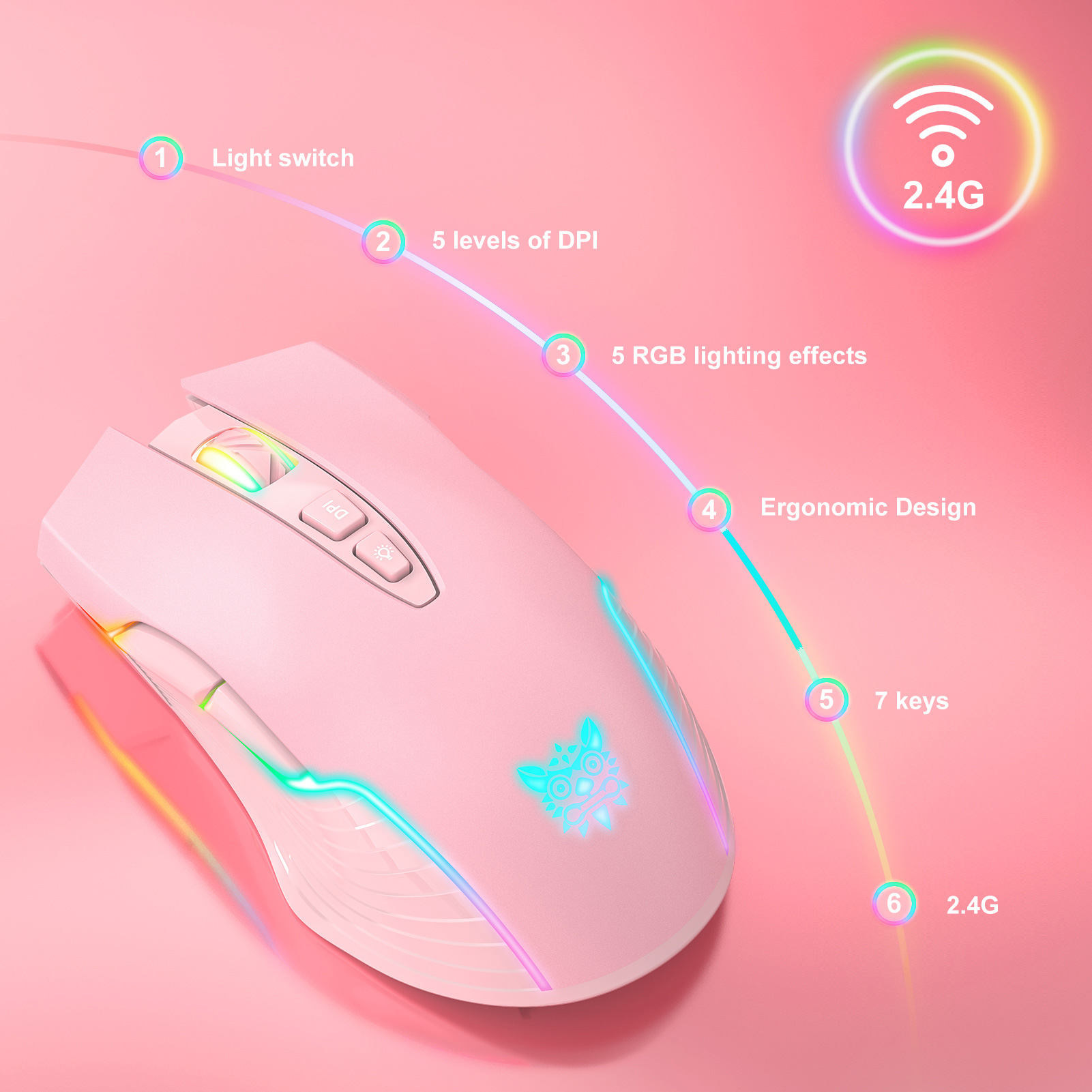 Chuột chơi game không dây Onikuma CW905 cao cấp 3.600 dpi