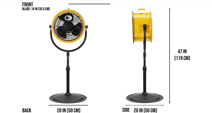 quạt đứng công nghiệp Caterpillar HVPD-14AC sở hữu kích thước gọn nhỏ