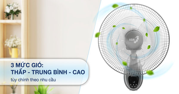 Quạt treo tường Asia VY377092 có 3 tốc độ gió khác nhau