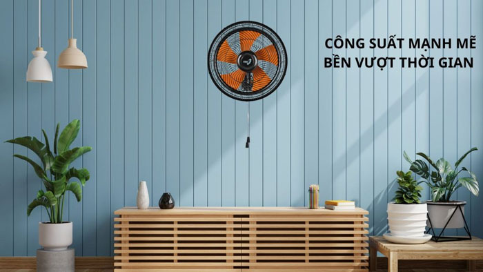 Quạt treo tường Asia VY637891 sử dụng động cơ bền bỉ, có công suất hoạt động là 90W