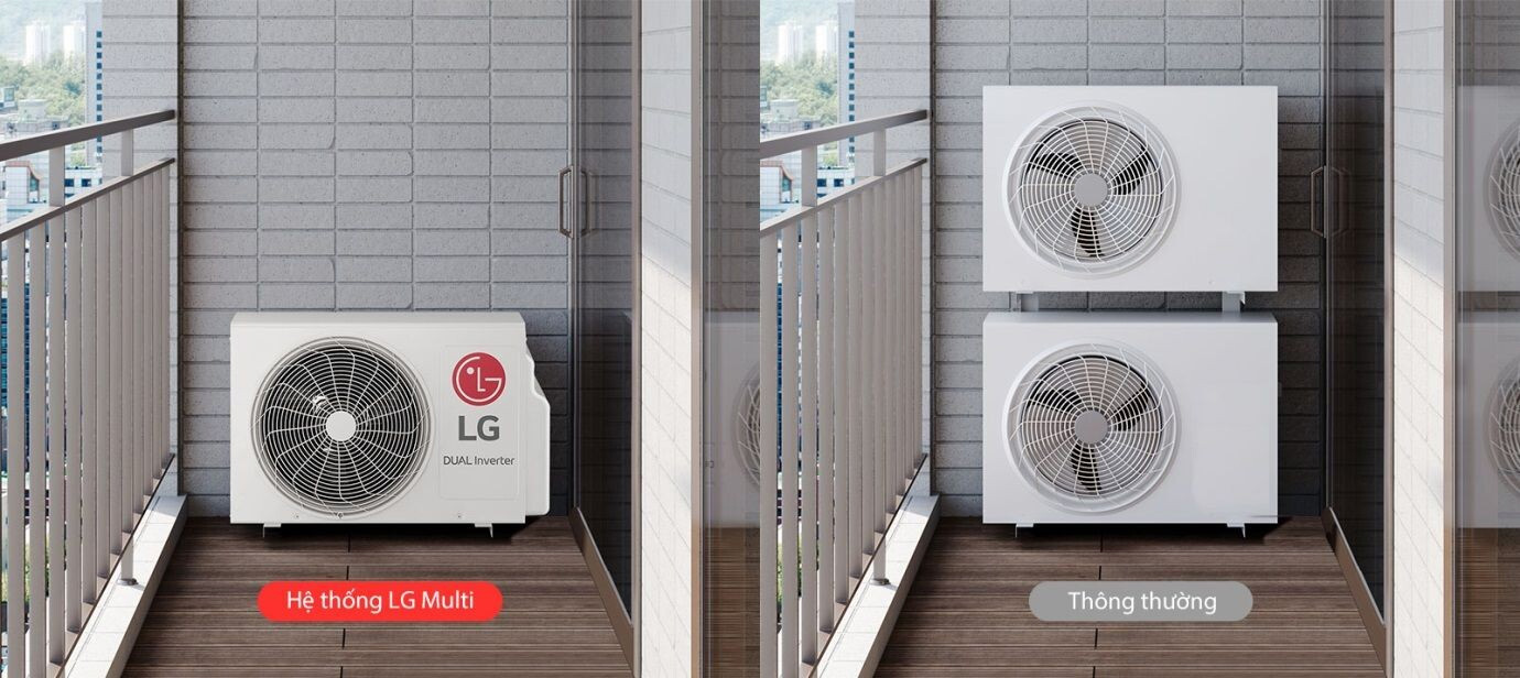 Hệ thống máy lạnh LG Multi 2HP Inverter 1 chiều 1 dàn nóng V18OFM 2 dàn lạnh V12IFM