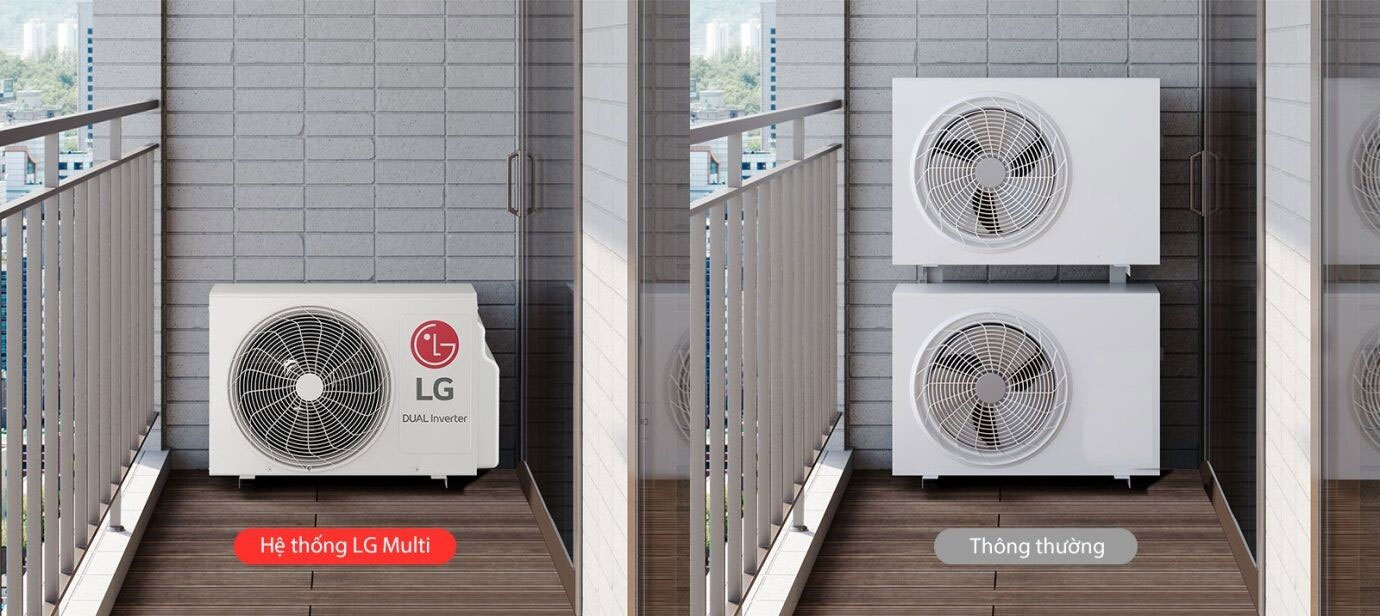 Hệ thống máy lạnh LG Multi 2HP Inverter 1 chiều 1 dàn nóng V18OFM 2 dàn lạnh V12IFM + V09IFM