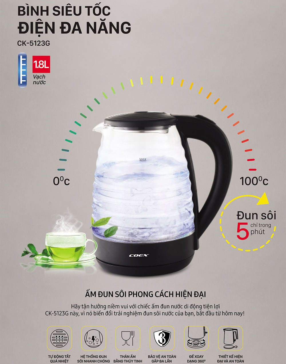 Ấm siêu tốc Coex CK-5123G