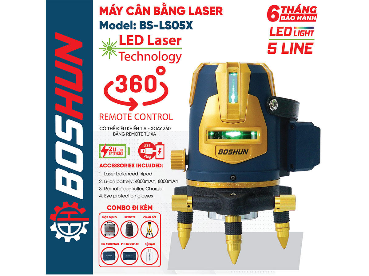 Máy cân bằng laser 5 tia xanh Boshun BS-LS05X