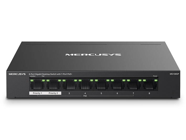 Switch 8 cổng Gigabit với 7 cổng PoE+ Mercusys MS108GP