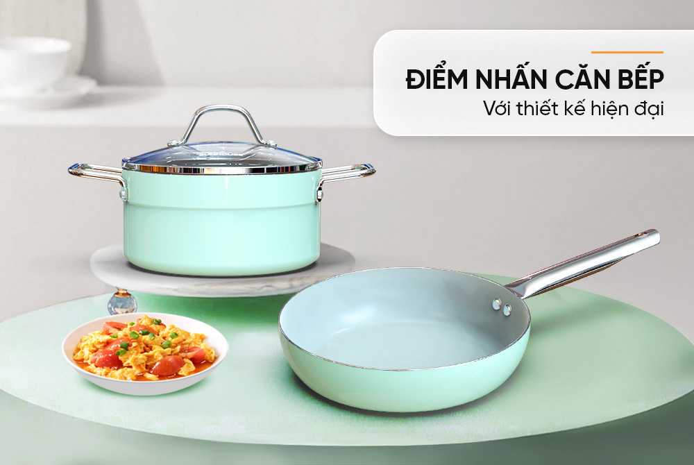Bộ nồi chảo phủ sứ đáy từ Sunhouse Eco SHG1122MC3