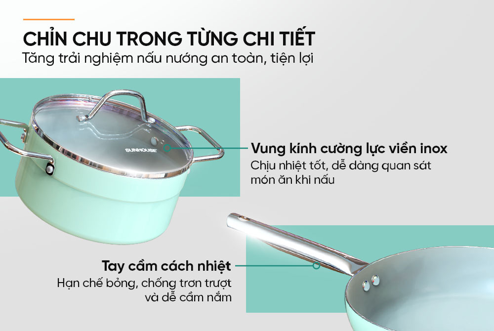 Bộ nồi chảo phủ sứ Sunhouse Eco SHG1122MC3