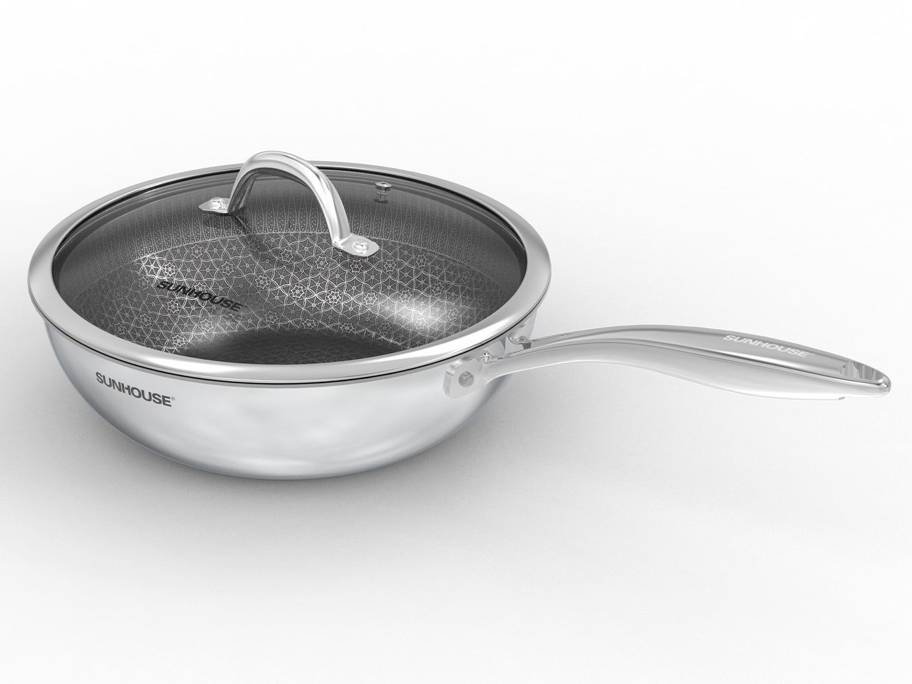 Chảo xào inox liền đáy Hybrid Sunhouse Healthy IN28M8VK