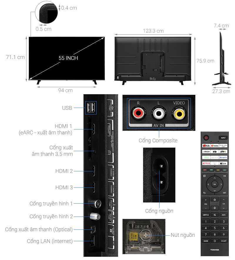 Smart Tivi Toshiba AI 4K 55 inch 55E330MP