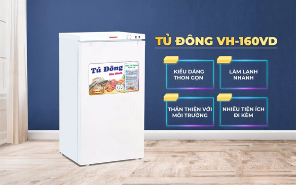 Tủ đông TD.VH160VD có kiểu dáng đứng đơn giản, nhỏ gọn