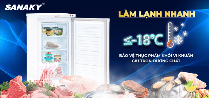 Tủ đông Sanaky 118 lít TD.VH160VD duy trì nhiệt độ ở mức dưới -18 độ C