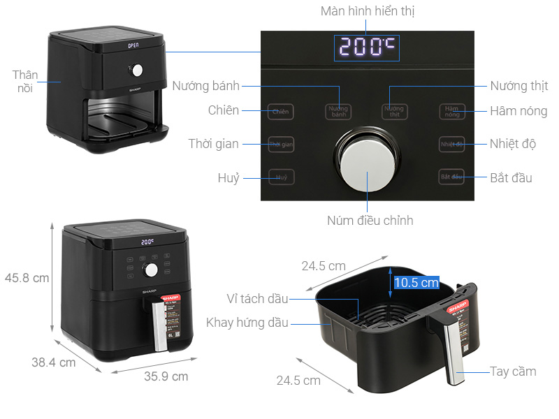 Nồi chiên không dầu Sharp KF-AF60EV-BK 