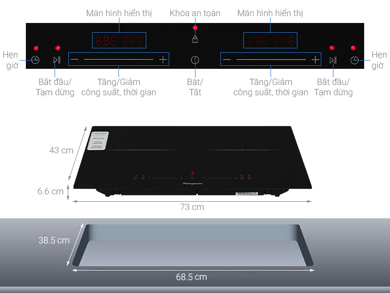 Bếp từ đôi lắp âm Kangaroo KGIC38D1C