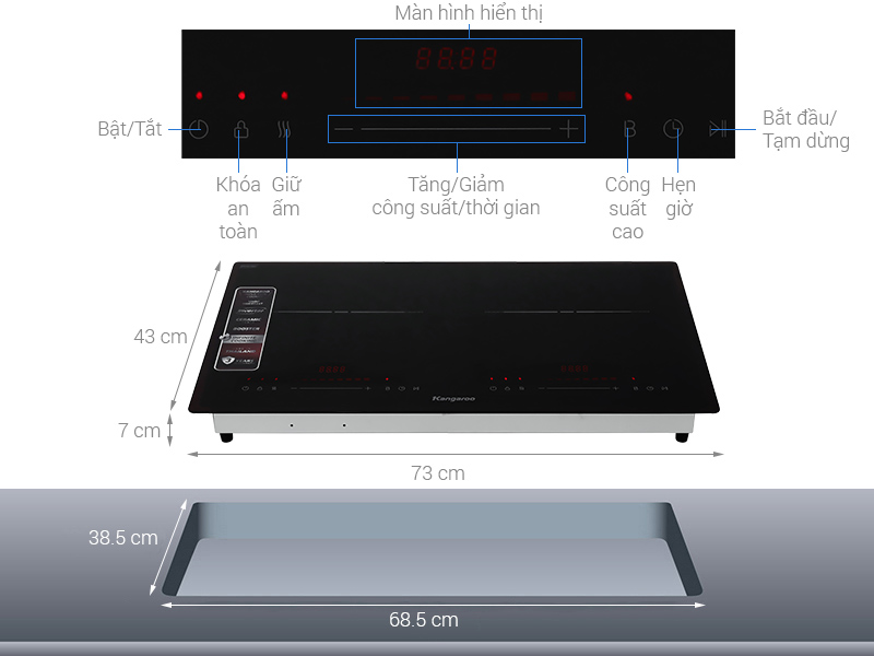 Bếp từ đôi lắp âm Kangaroo KGIC48D1T