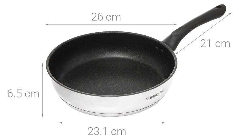 Chảo inox 5 đáy chống dính vân đá Sunhouse IN26M4