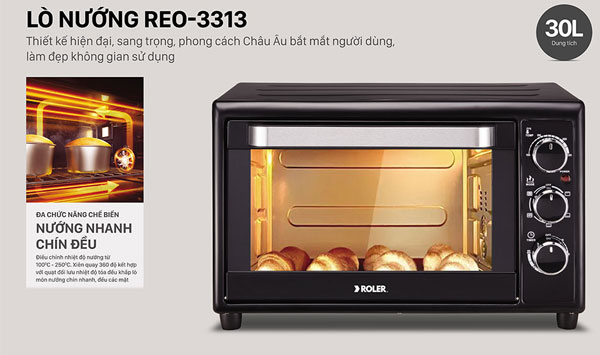 lò nướng điện Roler Reo-3313 30 lít có kiểu dáng hiện đại, sang trọng