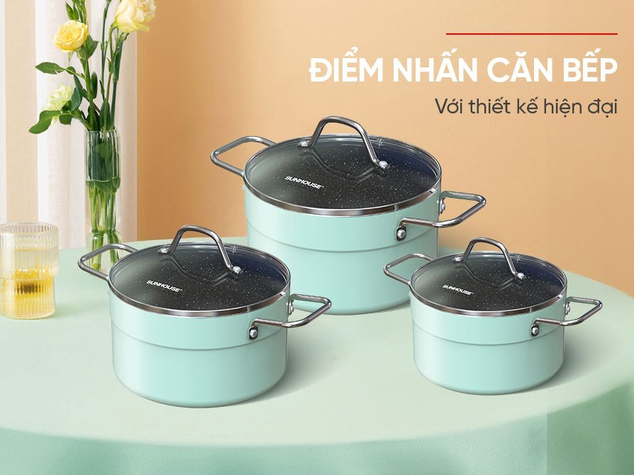 Bộ nồi chống dính đáy từ Sunhouse ECO SHG1122M