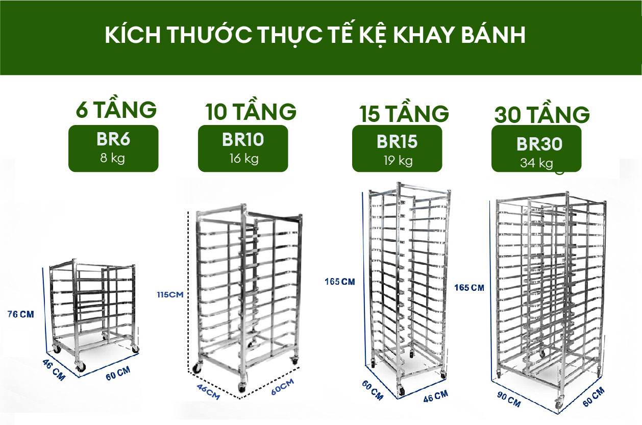 Kệ khay bánh, kệ inox để khay, xe hong bánh BR (khay 40cm x 60cm)