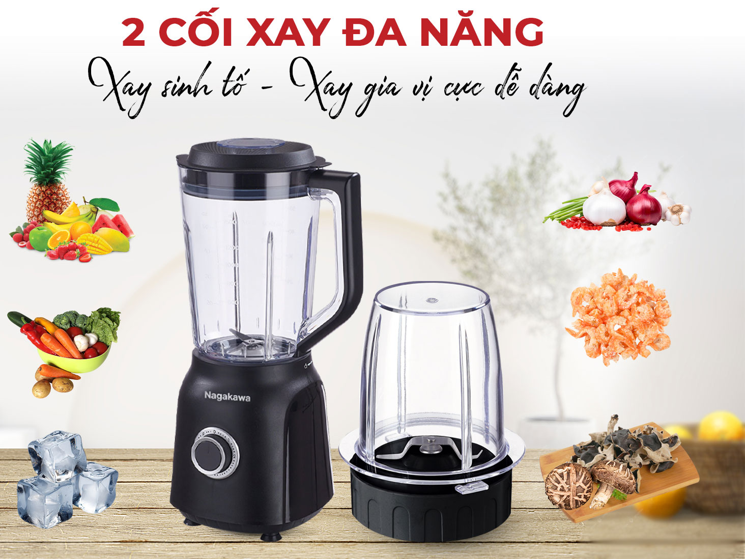 Máy xay sinh tố 2 cối Nagakawa NEB3235