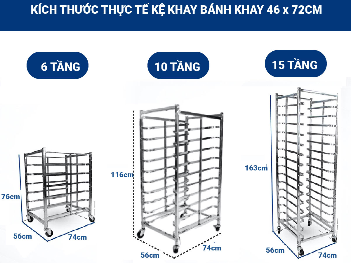 Kệ khay bánh, kệ inox để khay, xe hong bánh BR (khay 46cm x 72cm)