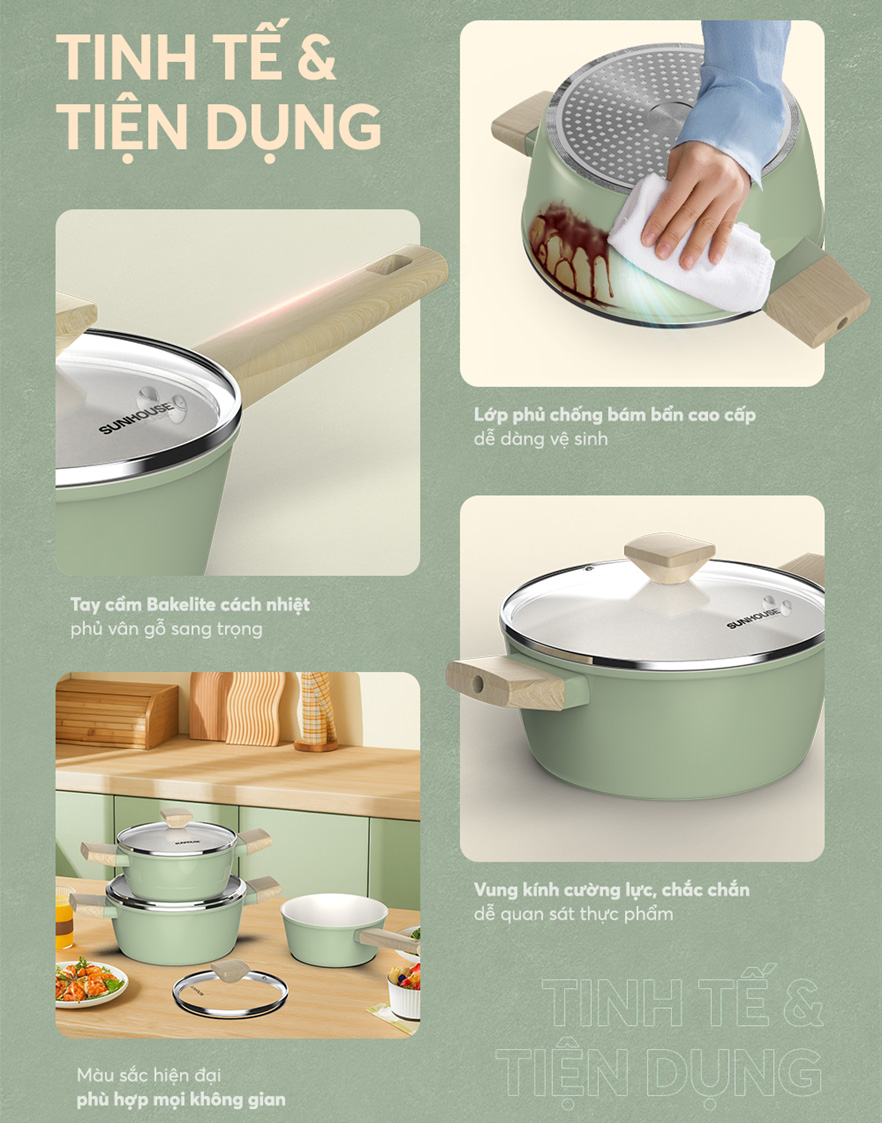 Bộ nồi phủ sứ Nano Sunhouse Healthy SHG7979MT1