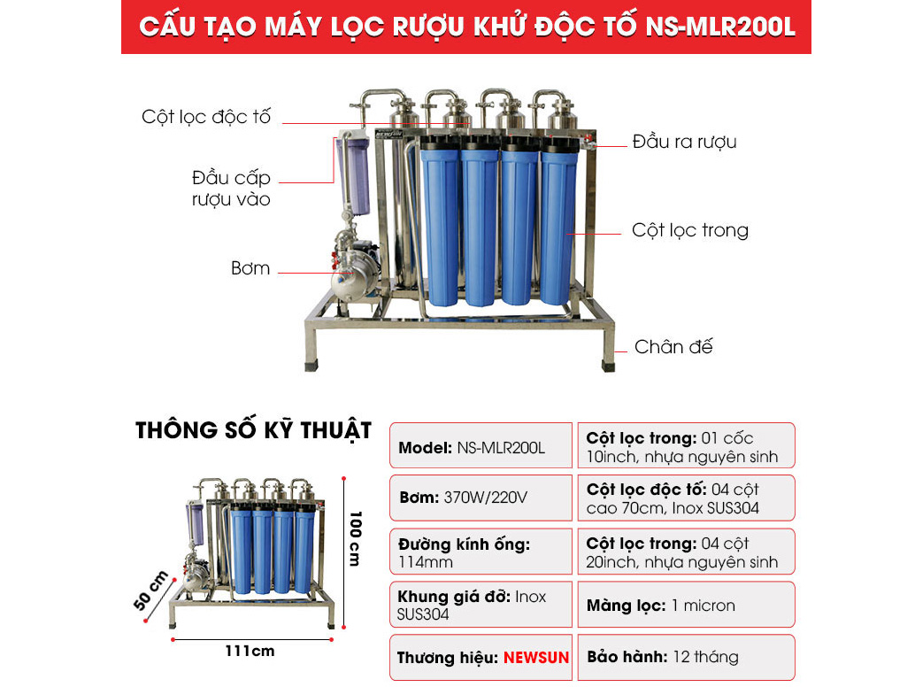 Máy lọc rượu Newsun 200 lít