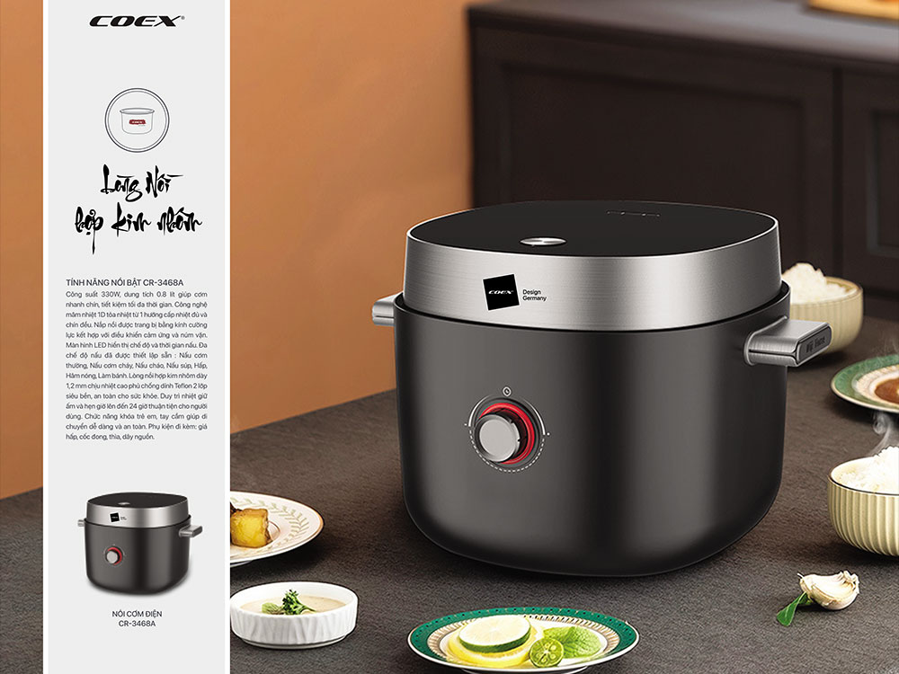 Nồi cơm điện tử đa năng 0.8 lít Coex CR-3468A