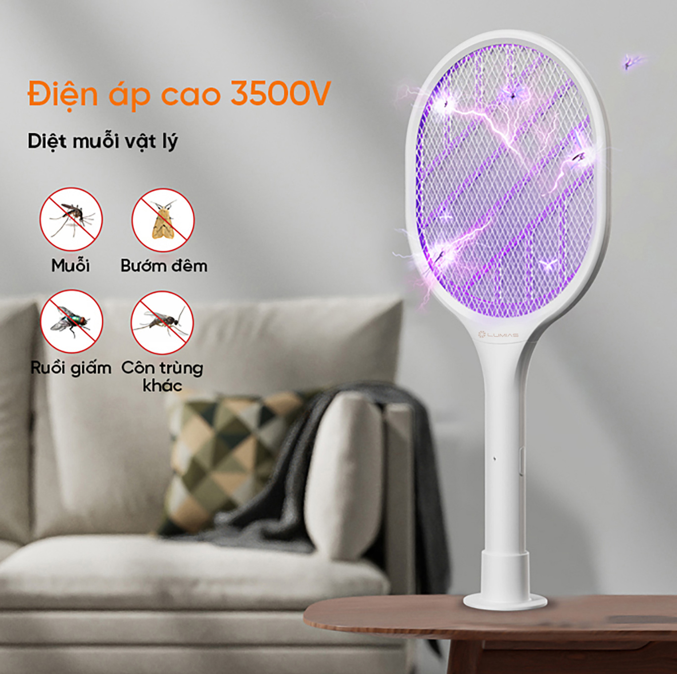 Vợt muỗi Lumias ESD-3500W - Pin 1.200mAh, đèn UV