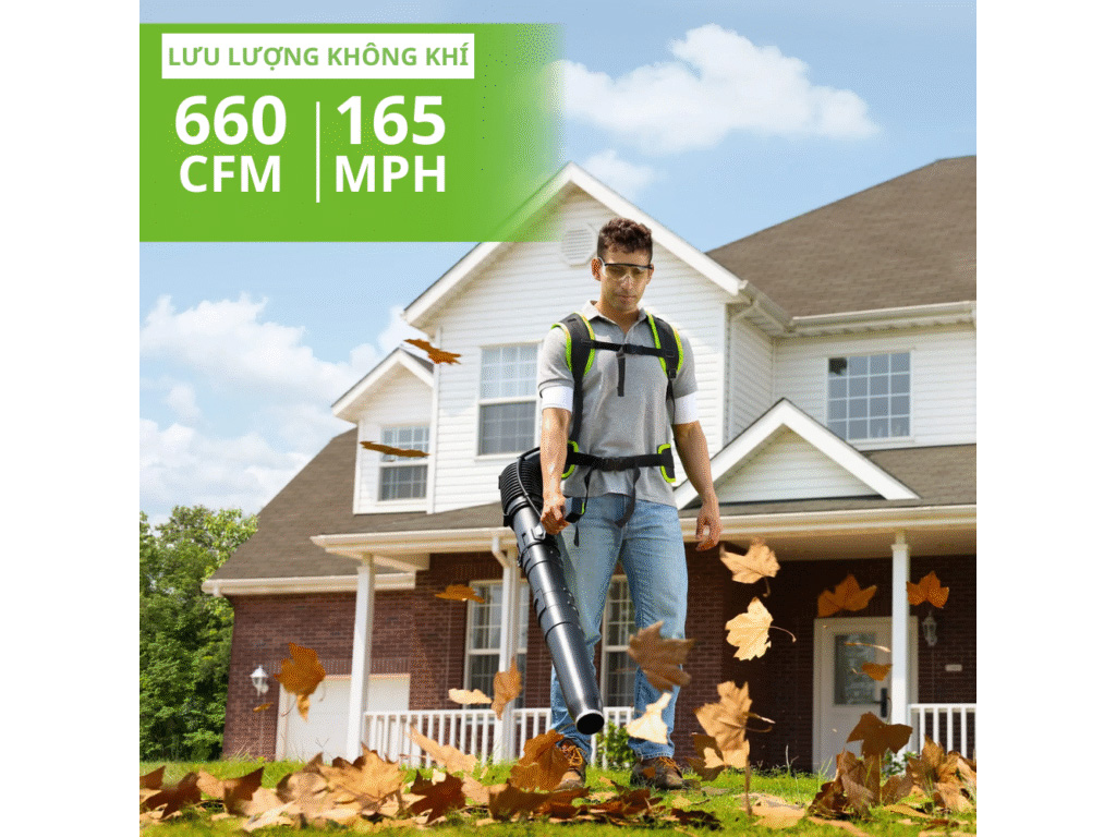 Máy thổi lá đeo lưng dùng pin 40V Greenworks BLF446