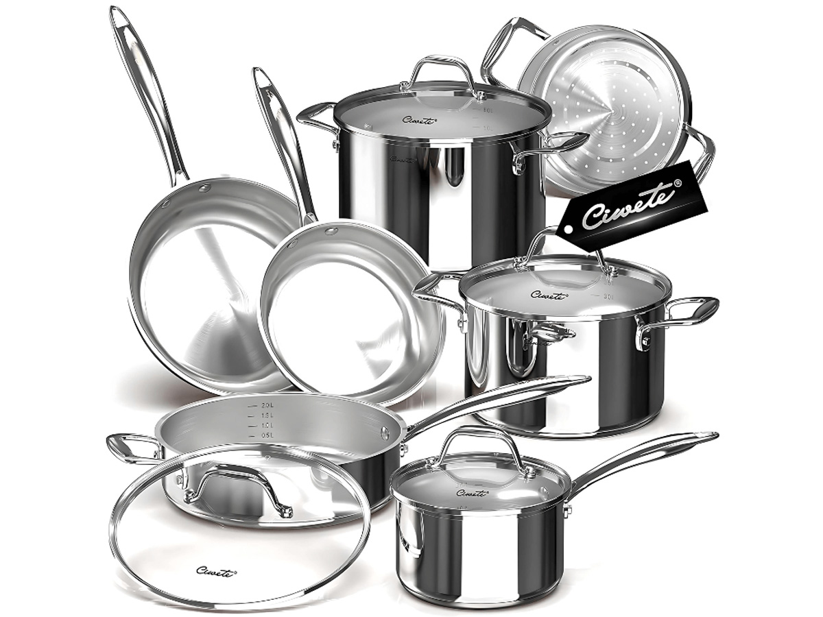 Bộ nồi inox cao cấp Ciwete 7 món SS0103-11PC NEW-SS (chảo inox)