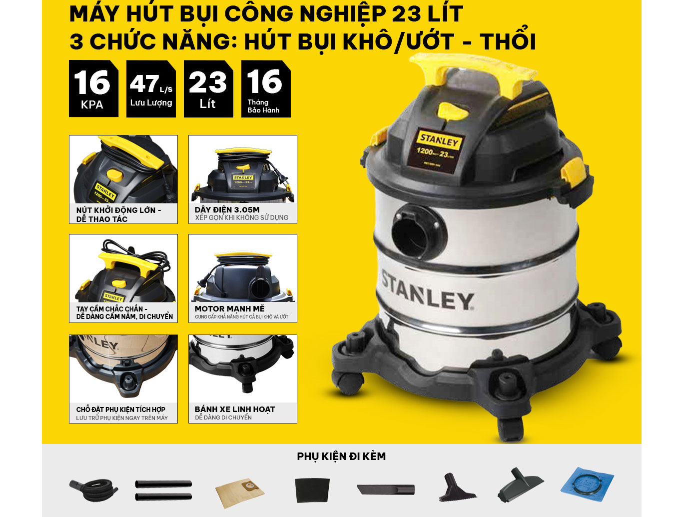 Máy hút bụi công nghiệp Stanley  