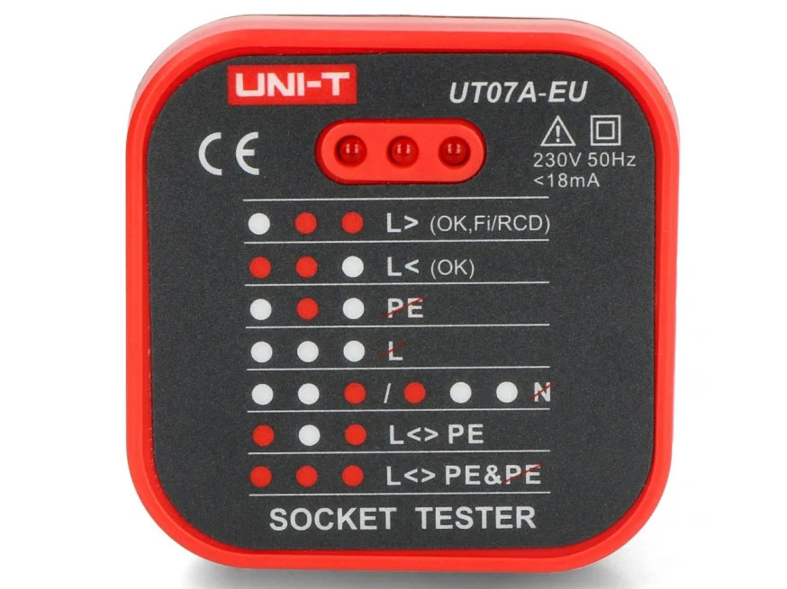 Thiết bị kiểm tra ổ cắm điện UNI-T UT07B-EU (230V, < 18mA)